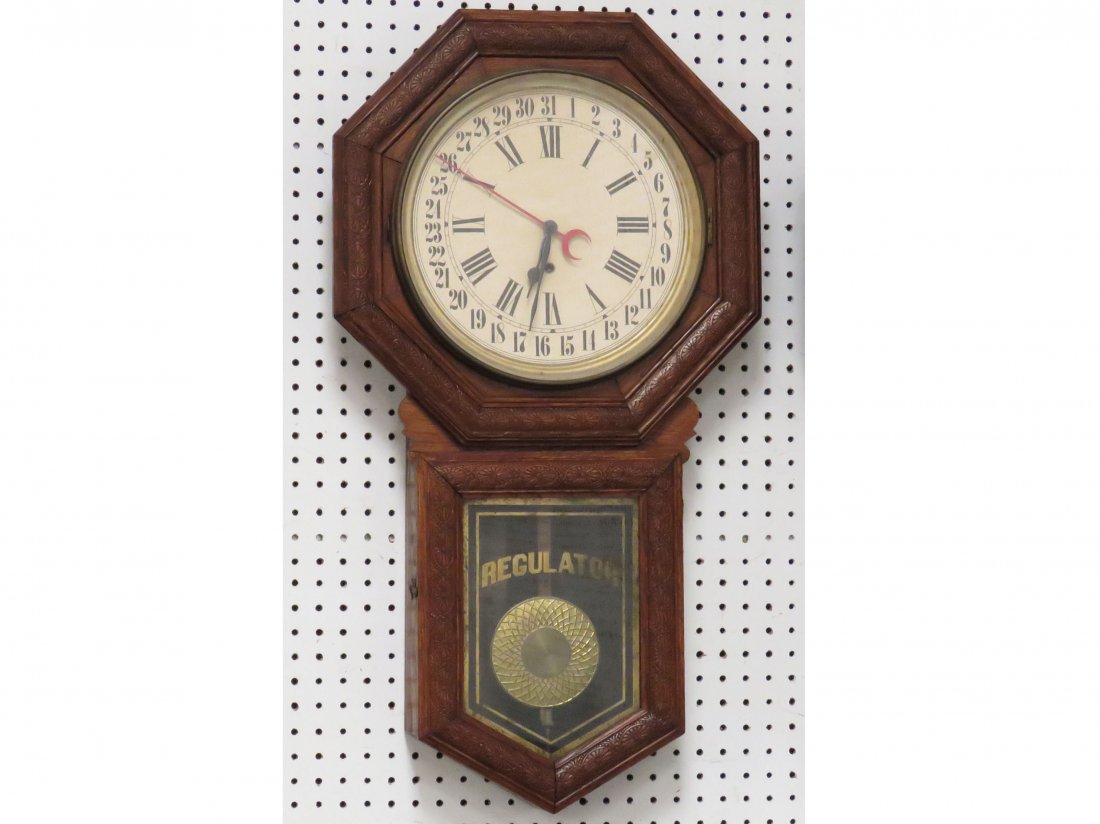 VINTAGE OAK CASE REGULATOR CALENDAR WALL CLOCK (1 of 4)