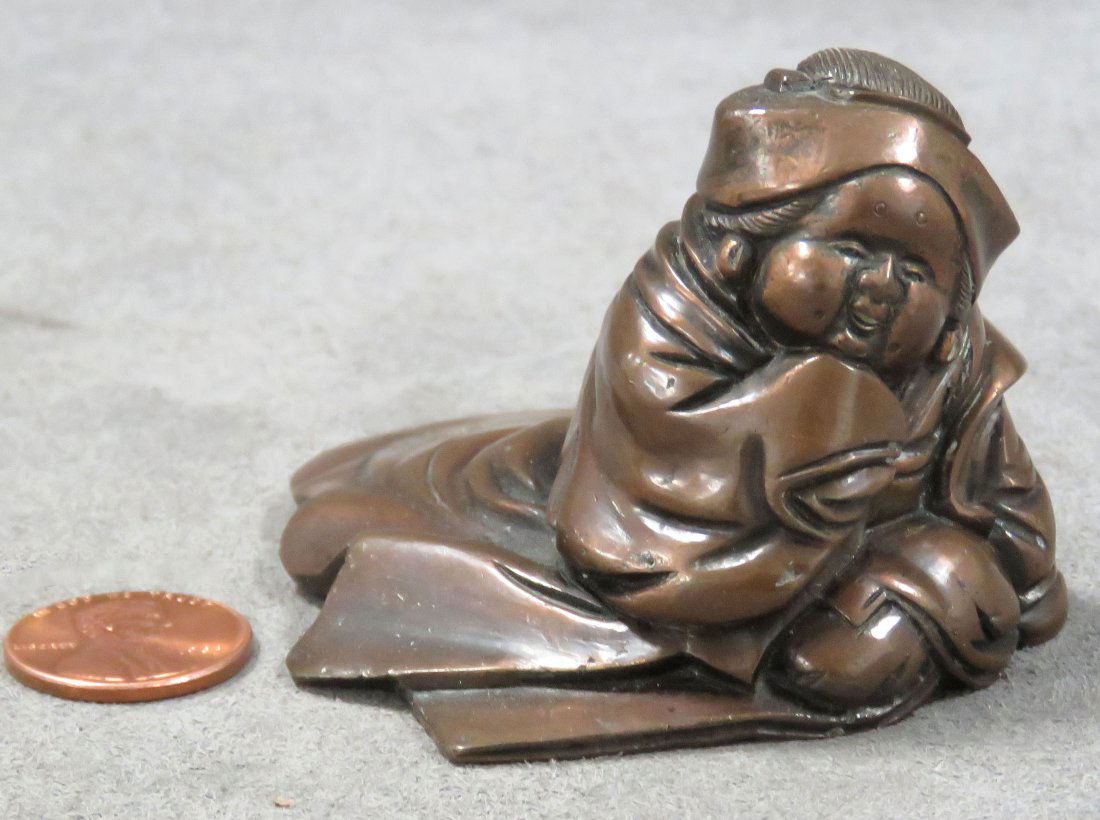JAPANESE BRONZE CHILD WITH FLOWING ROBES SCROLL (1 of 4)