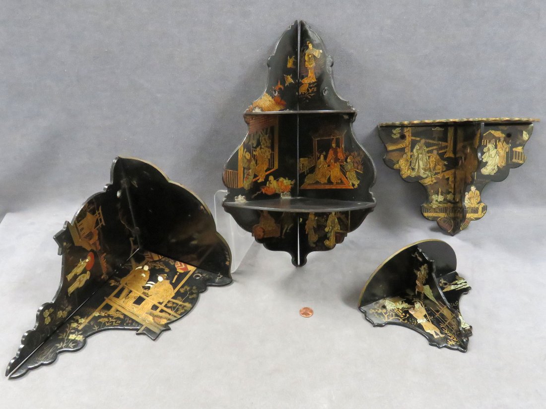 LOT (4) JAPANESE LACQUER WALL/CORNER SHELVES (1 of 5)