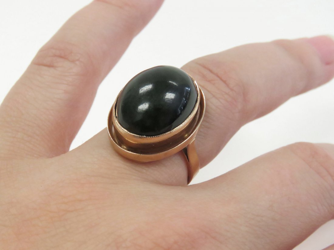 POLAND 14K BEZEL SET BLACK JADE RING (1 of 2)