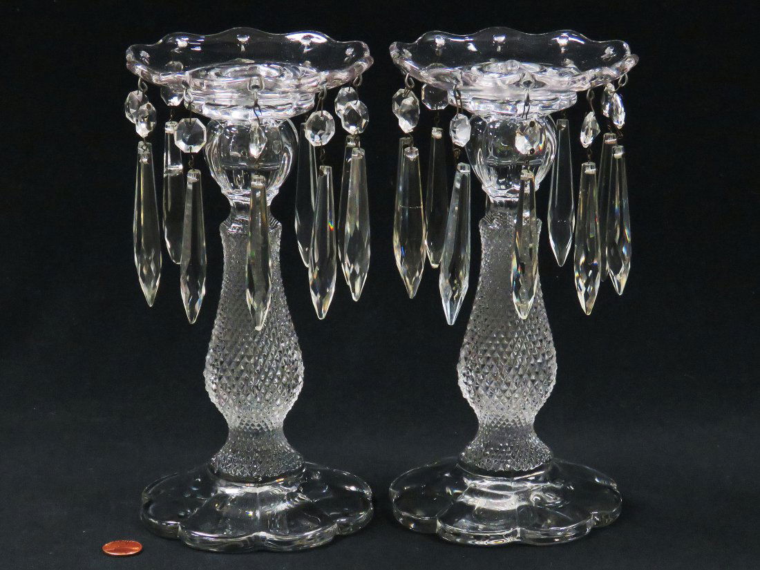 PAIR CRYSTAL LUSTER CANDLESTICKS (1 of 5)