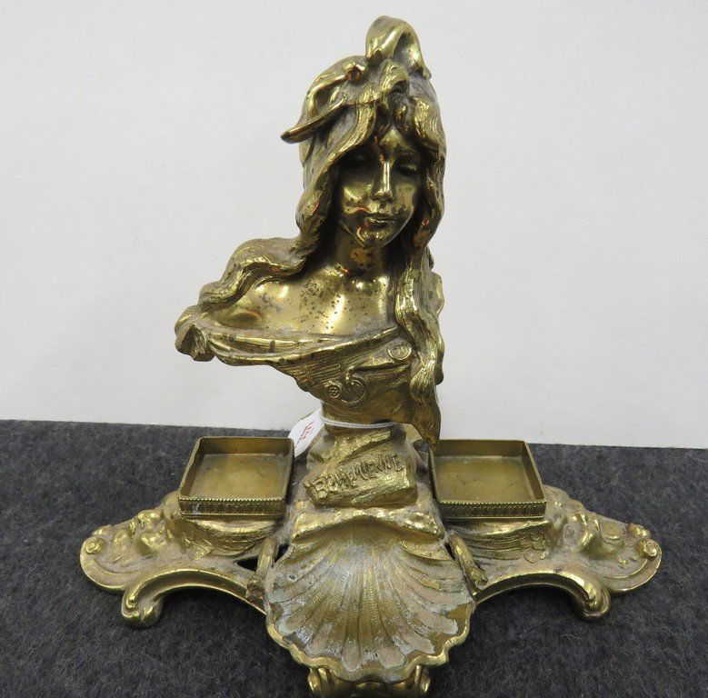 FRENCH STYLE CAST BRASS FIGURAL PEN STAND, (1 of 7)