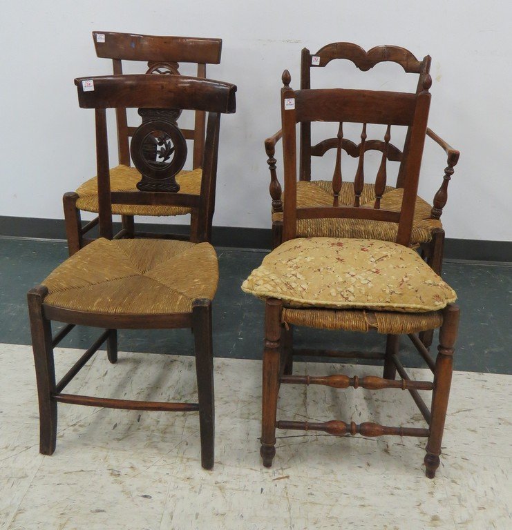 LOT (4) ASSORTED CONTINENTAL CARVED FRUITWOOD RUSH SEAT (1 of 3)