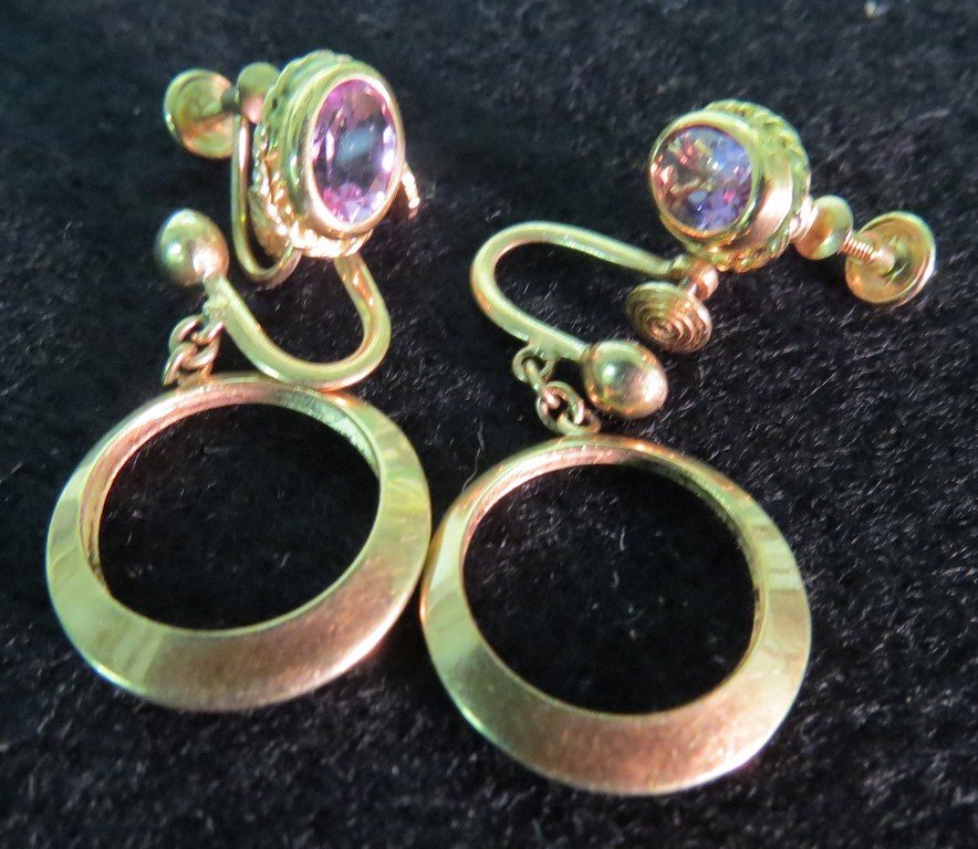 LOT (2) PAIR YELLOW GOLD SCREW-BACK EARRINGS INCLUDING (1 of 5)