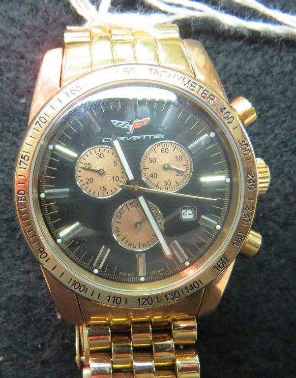 CORVETTE GILT STAINLESS C-6 TACHYMETER WRISTWATCH WITH (1 of 3)