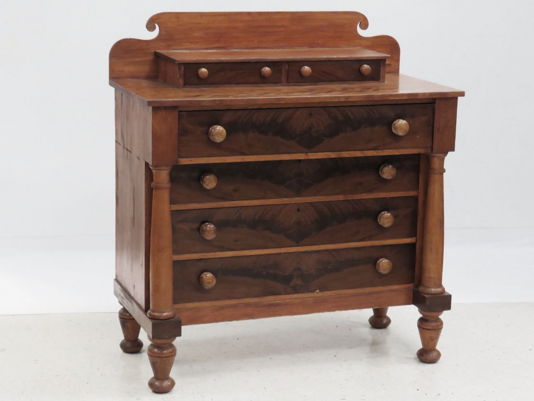 EMPIRE CHERRY CHEST OF DRAWERS WITH BURL WALNUT PULLS. (1 of 5)