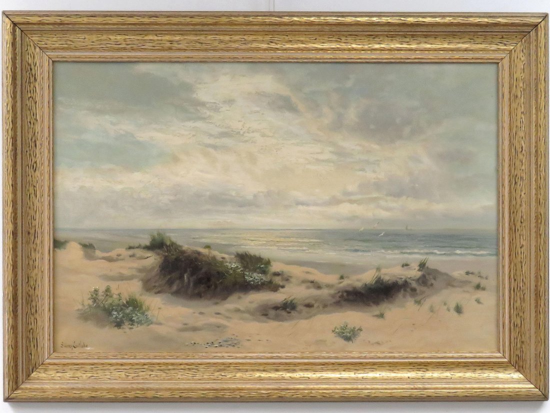 SIDNEY EASTLAKE (UK 19/20TH CENTURY), OIL ON CANVAS,: SIDNEY EASTLAKE (UK 19/20TH CENTURY), OIL ON CANVAS, "DUNES AND SURF", SIGNED. 24 X 36"; FRAMED 31 X 43 1/2"