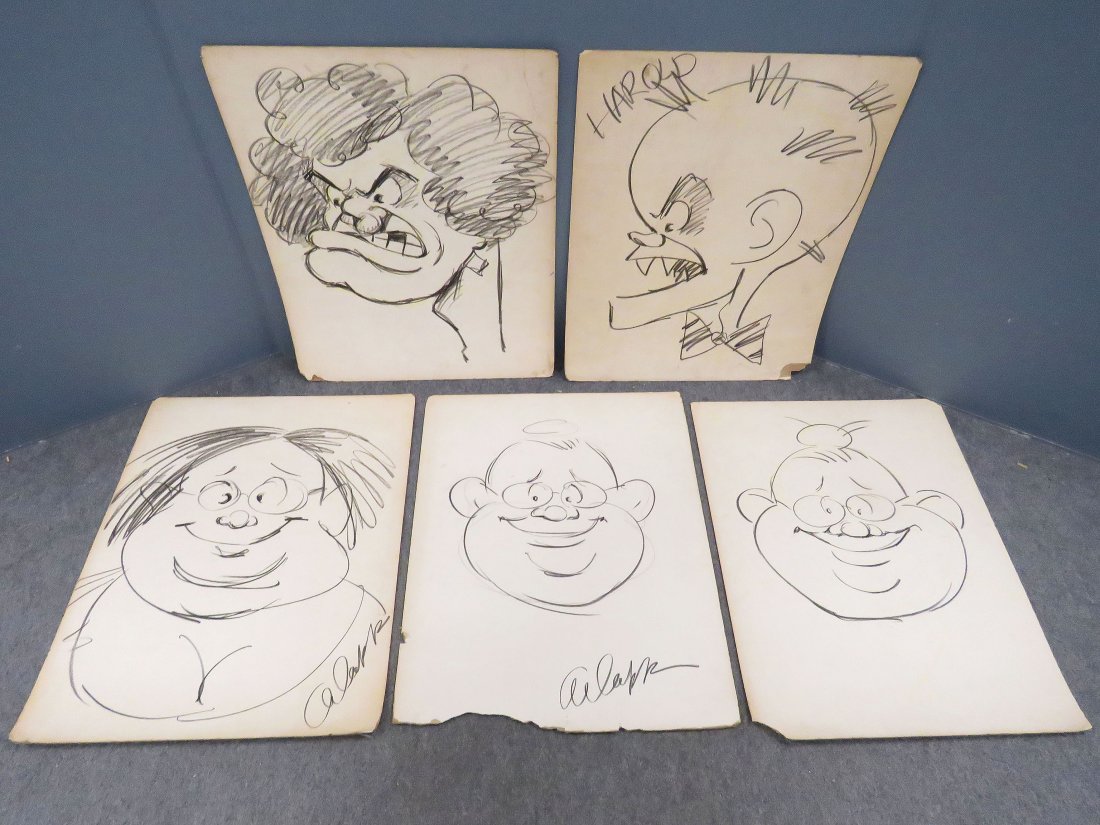 AL CAPP (AMERICAN 1909-1979), LOT (5) CONTE CRAYON: AL CAPP (AMERICAN 1909-1979), LOT (5) CONTE CRAYON DRAWINGS ON BOARD, CARICATURES, 1/SIGNED. SHEETS 28 X 22" (EXECUTED LIVE ON THE SAM LEVENSON TV SHOW, C.1955)