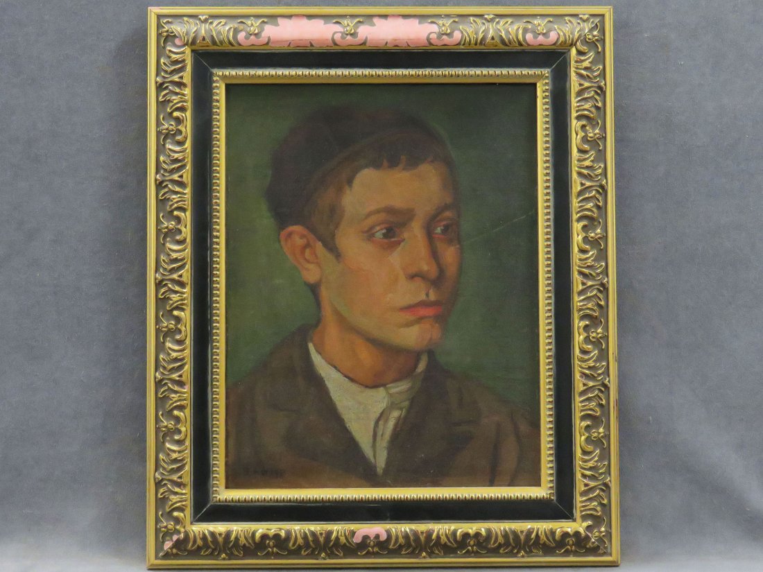 RUSSIAN/UKRAINIAN SCHOOL (20TH CENTURY), OIL ON CANVAS,: RUSSIAN/UKRAINIAN SCHOOL (20TH CENTURY), OIL ON CANVAS, "BOY IN KIPPA", SIGNED INDISTINCTLY IN CYRILLIC. 14 X 11"; FRAMED 19 X 16"