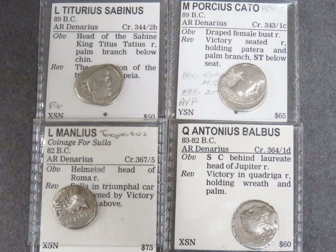 LOT (4) ROMAN REPUBLIC COINS INCLUDING L. MANLIUS, AR (1 of 2)