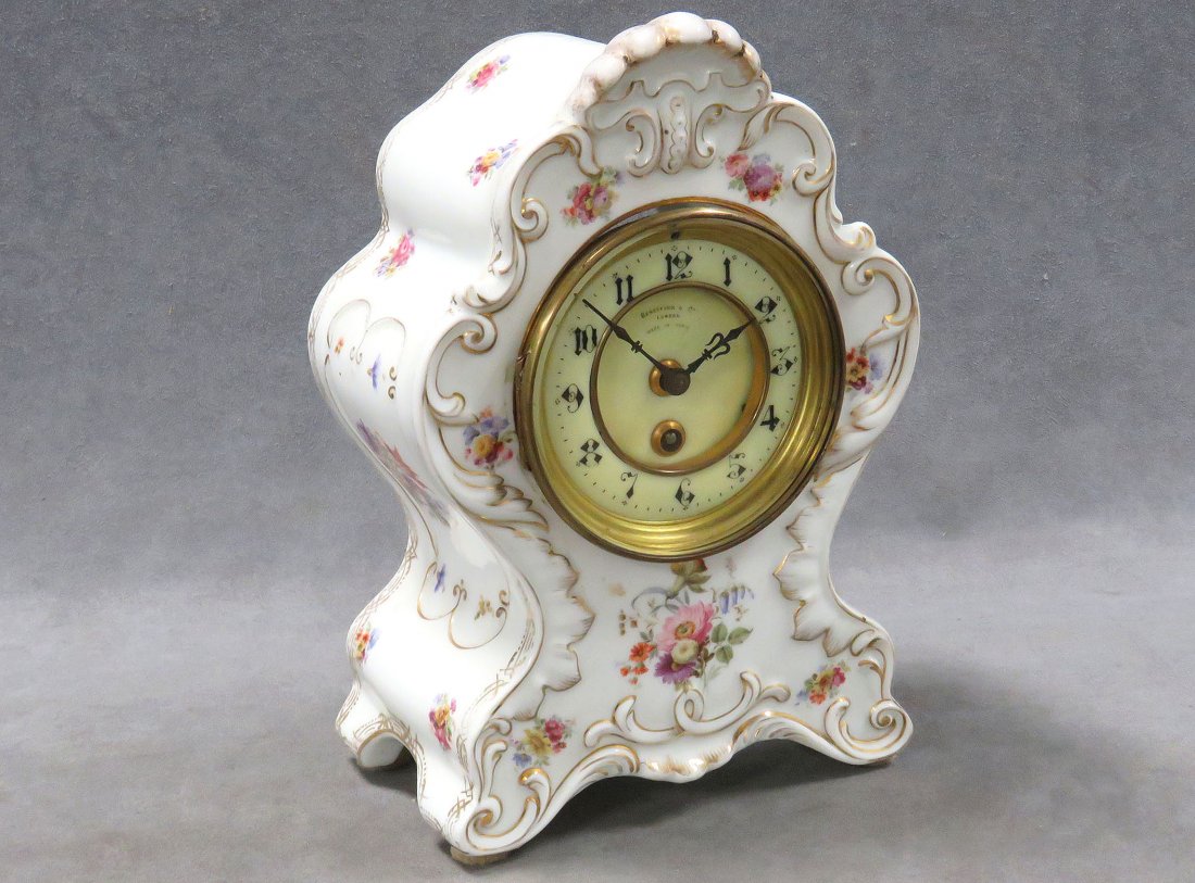 CONTINENTAL DECORATED PORCELAIN CASE SHELF CLOCK, (1 of 7)