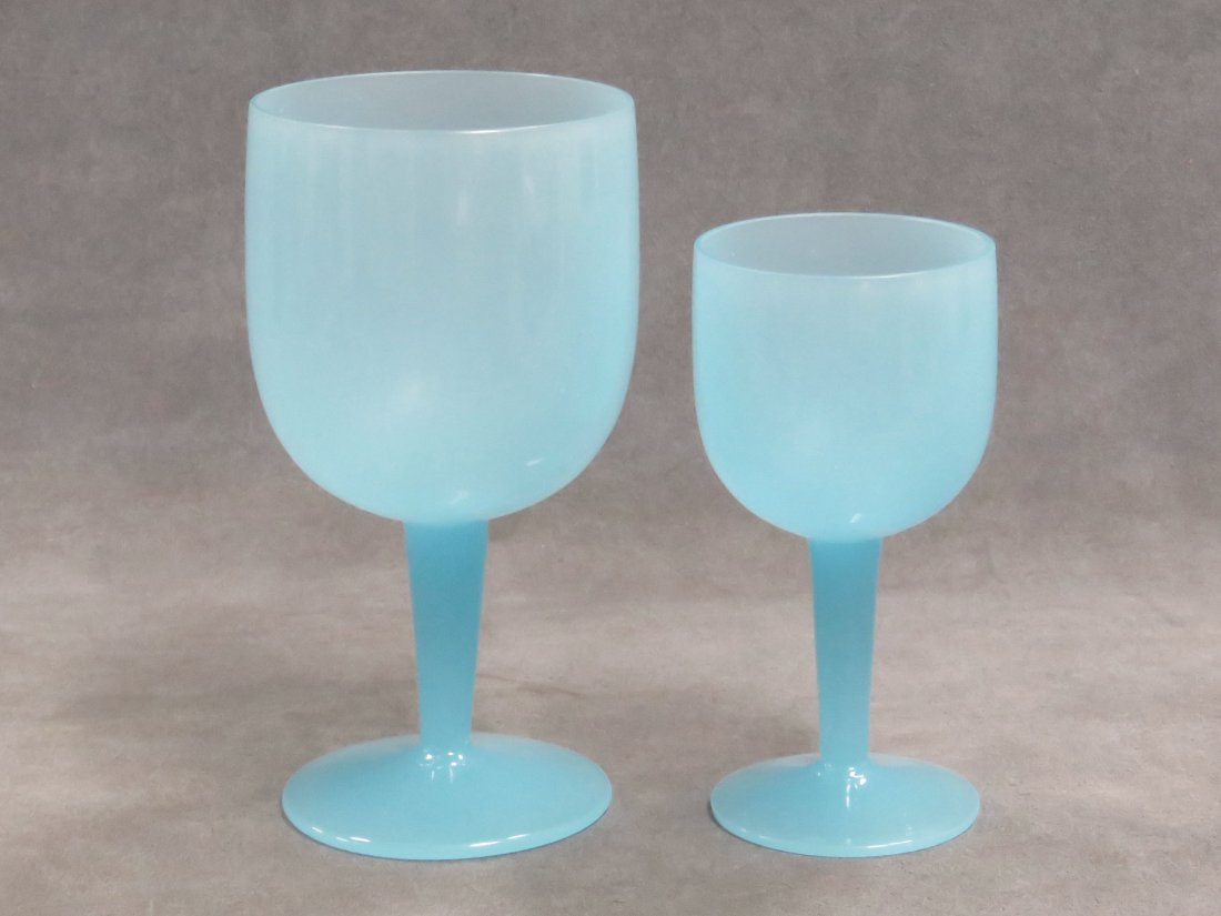 SET (20) FRENCH TURQUOISE OPALINE GLASS GOBLETS: SET (20) FRENCH TURQUOISE OPALINE GLASS GOBLETS INCLUDING (12) WATER, HEIGHT 6" AND (8) WINE, HEIGHT 5"
