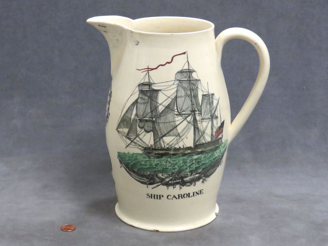 LIVERPOOL HISTORIC POTTERY PITCHER, "SHIP CAROLINE" (1 of 5)