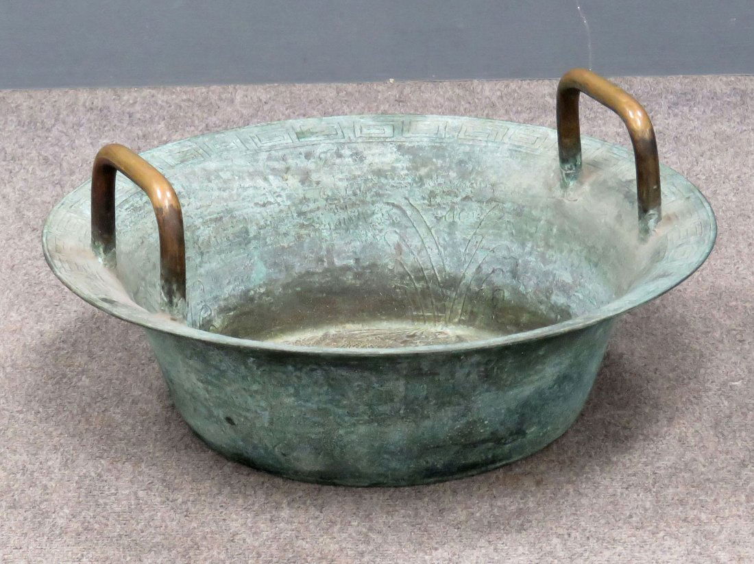 CHINESE BRONZE DOUBLE HANDLE BASIN WITH DRAGON/PHOENIX (1 of 5)