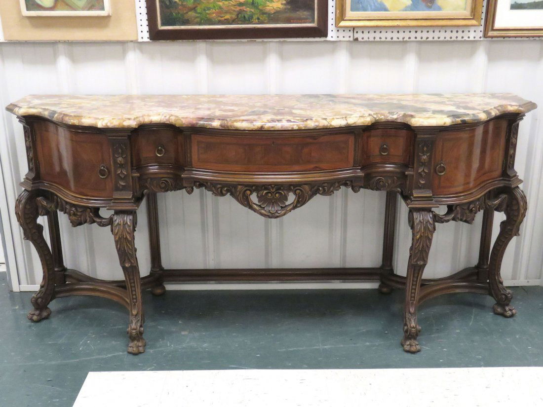 REGENCY REVIVAL CARVED AND INLAID WALNUT/BURL SIDEBOARD (1 of 5)
