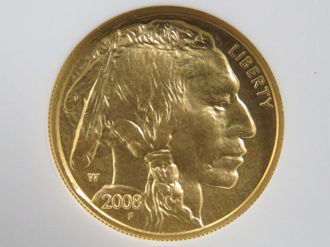 2008-W AMERICAN BUFFALO $5.00 GOLD COIN, 1/10 OZ: 2008-W AMERICAN BUFFALO $5.00 GOLD COIN, 1/10 OZ (MS-70)