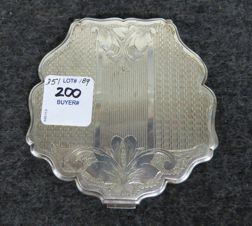 ART DECO POLISH 800 SILVER SHAPED POWDER COMPACT. 3 3/4 (1 of 5)