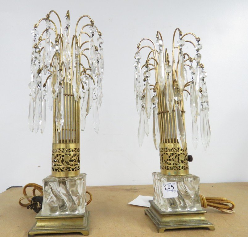 PAIR VINTAGE ART MODERNE BRASS AND CRYSTAL BOUDOIR (1 of 3)