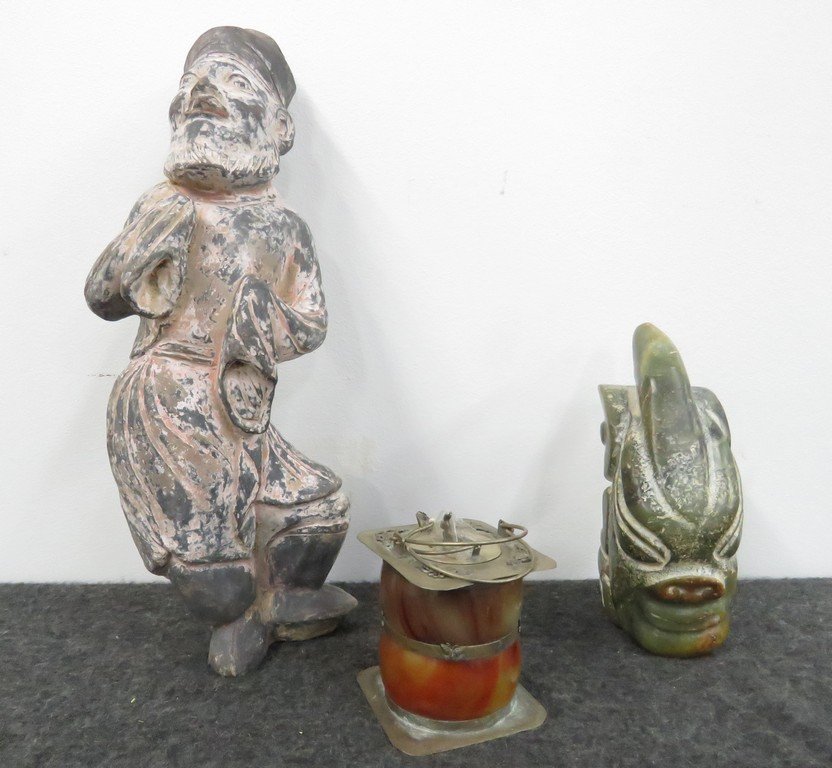 LOT (3) ASSORTED CHINESE INCLUDING POLYCHROME POTTERY (1 of 5)