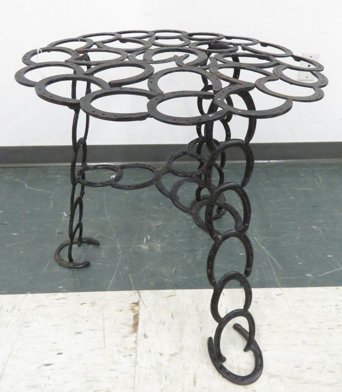 VINTAGE IRON HORSESHOE TABLE. HEIGHT 25"; DIAMETER 27" (1 of 3)