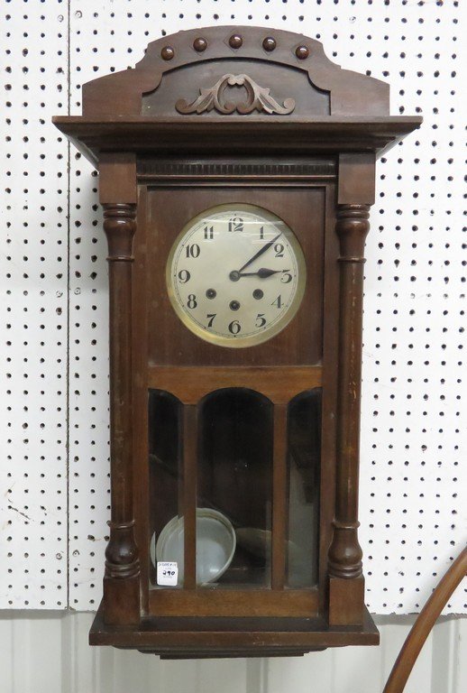 VINTAGE CARVED WALNUT VIENNA REGULATOR WALL CLOCK WITH (1 of 2)