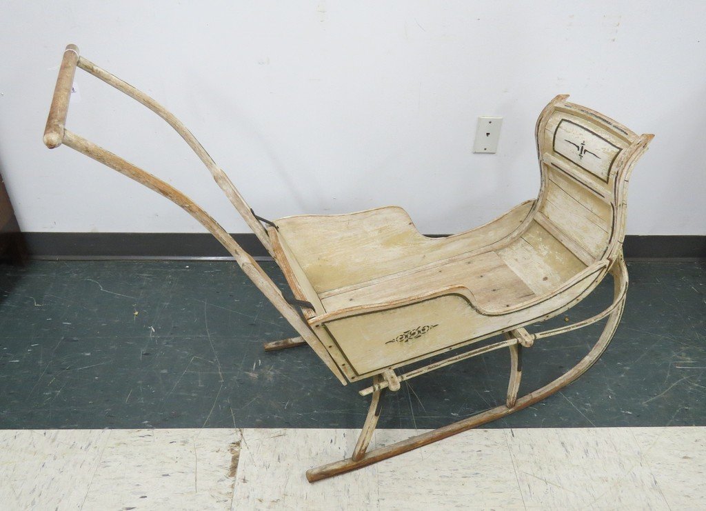 VICTORIAN PAINTED YOUTH'S SLEIGH, 19TH CENTURY. LENGTH (1 of 2)