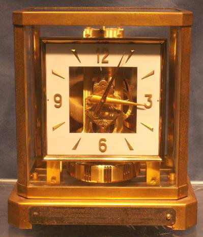 LE COULTRE ATMOS PRESENTATION CLOCK: LE COULTRE ATMOS PRESENTATION CLOCK (PARAGON LODGE FRATERNAL ORDER OF MASONS 1959). HEIGHT 9 1/2"