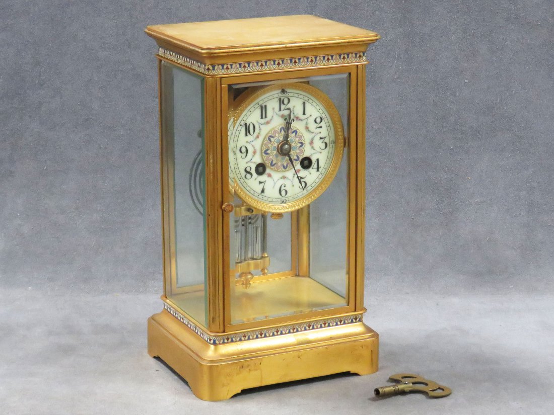 FRENCH GILT BRONZE AND ENAMEL CRYSTAL REGULATOR SHELF (1 of 3)