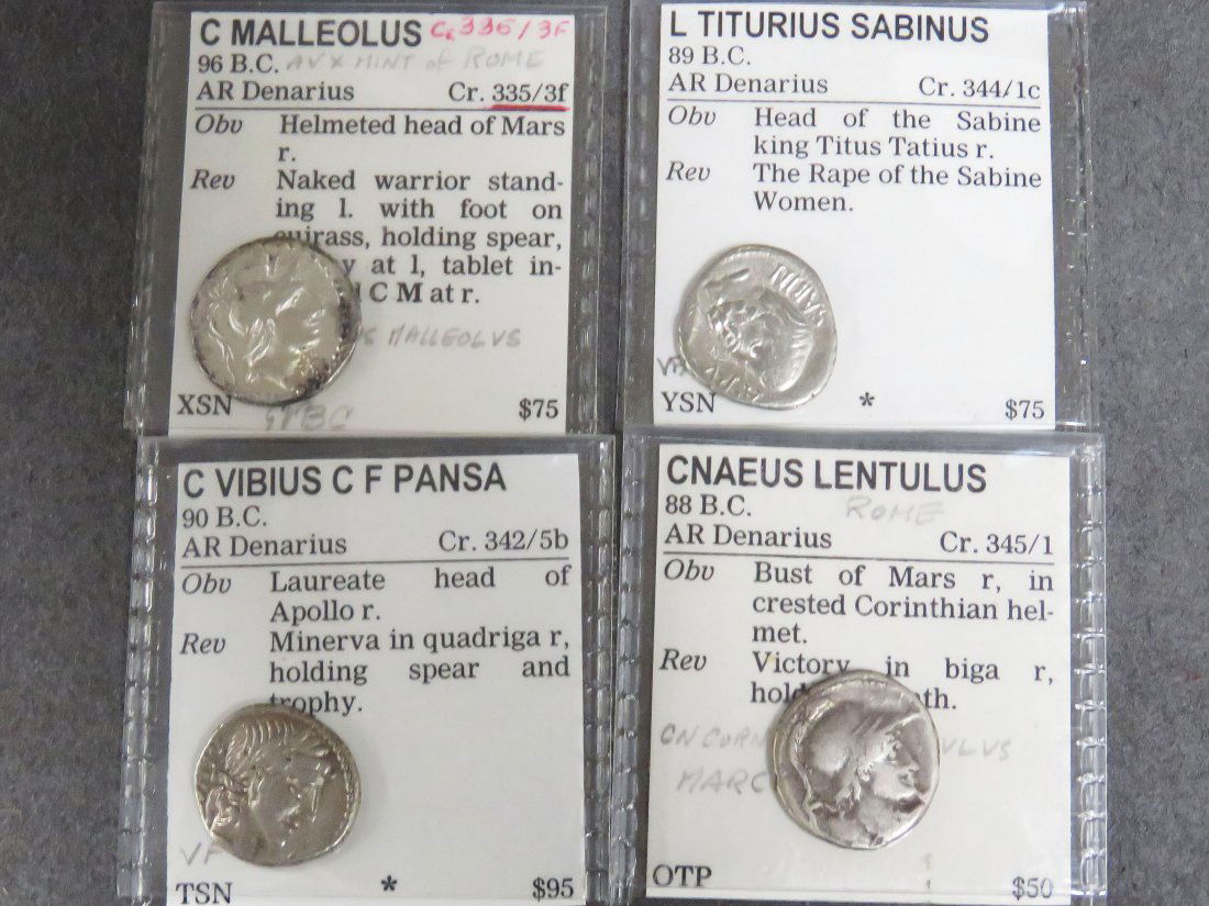 LOT (4) ROMAN REPUBLIC COINS INCLUDING C. MALLEOUS, AR (1 of 2)