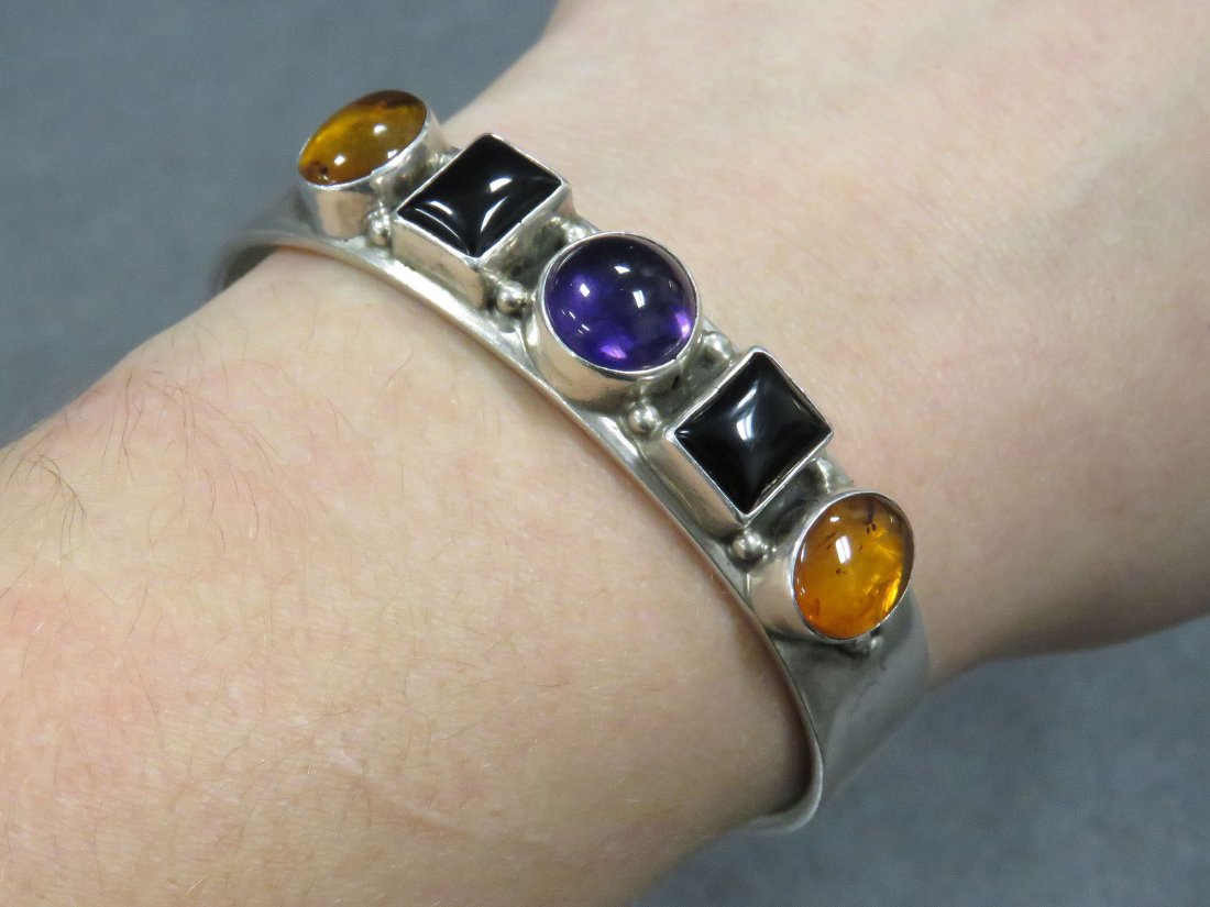 RAY BENNETT (NAVAJO) STERLING, AMETHYST, ONYX AND AMBER (1 of 4)