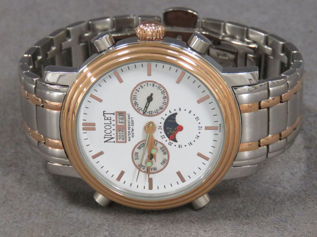 NICOLET STAINLESS, 21-JEWEL AUTOMATIC MOONPHASE (1 of 2)