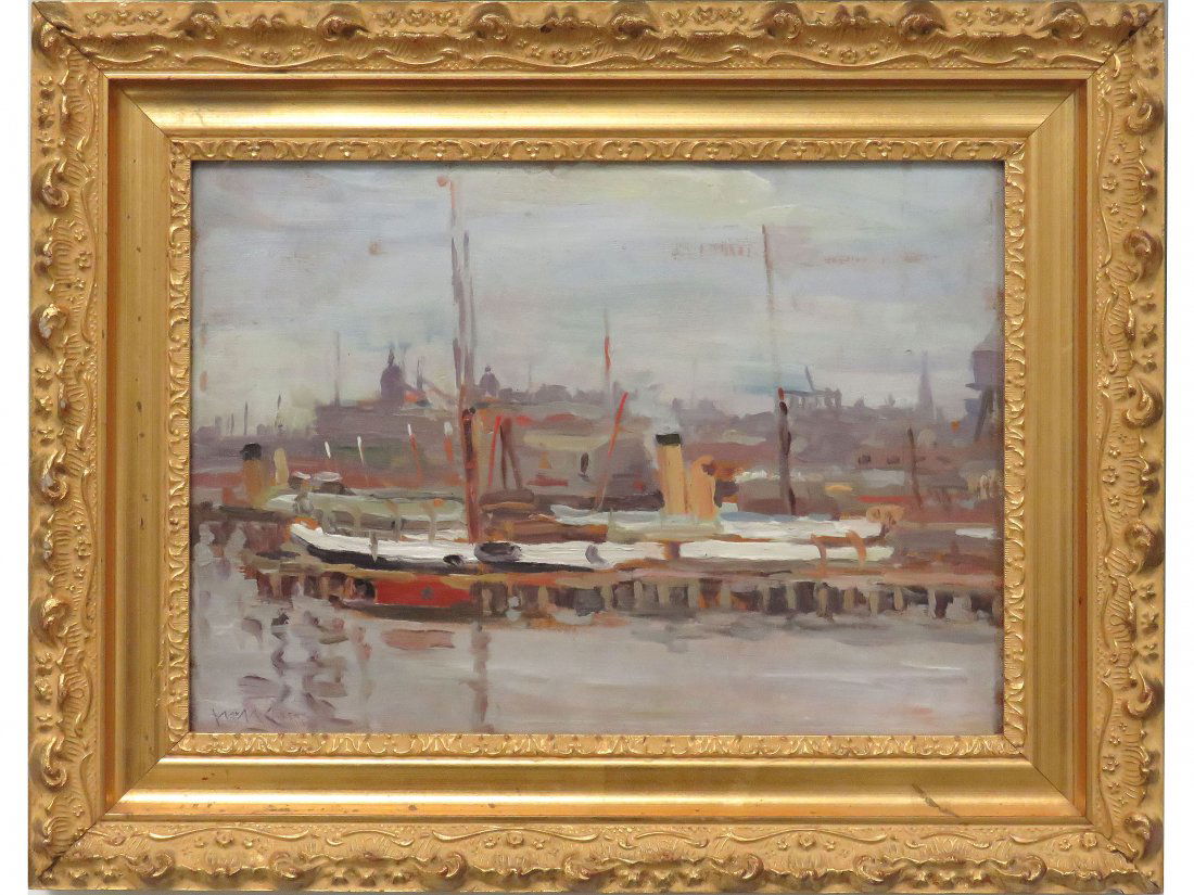 AMERICAN SCHOOL (19/20TH CENTURY) OIL ON PANEL (DOUBLED (1 of 4)