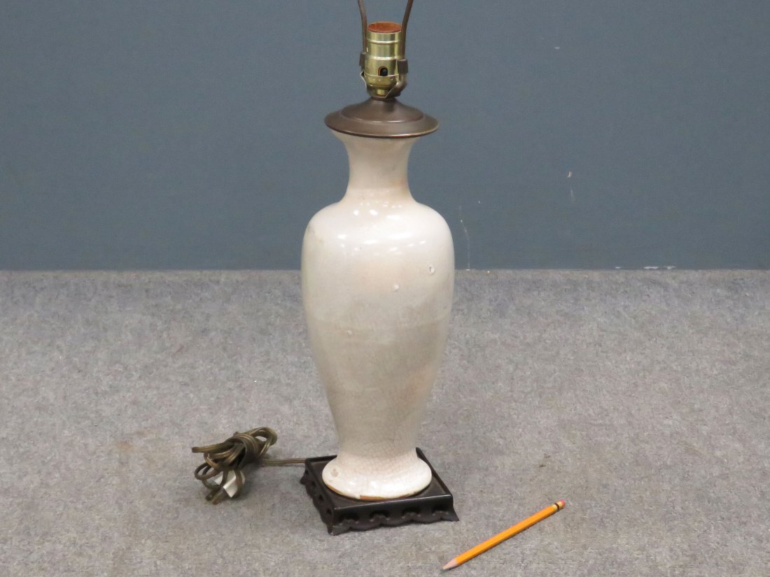 CHINESE CRACKLE GLAZED BALUSTER VASE, MOUNTED AS A (1 of 4)