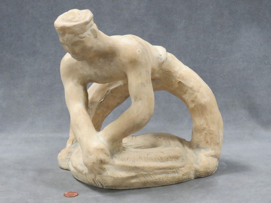 LOUIS SLOBODKIN (AMERICAN 1903-1975), PLASTER, SAILOR: LOUIS SLOBODKIN (AMERICAN 1903-1975), PLASTER, SAILOR COILING ROPE, 1937 SIGNED ROBINSON GALLERIES, INC., NY. HEIGHT 9 1/2" REFERENCE: SECOND EXHIBITION BY THE SCULPTOR'S GUILD, BROOKLYN MUSEUM, 1938,