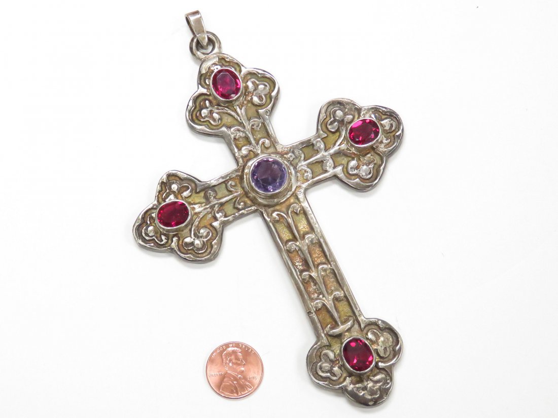 VINTAGE 925 STERLING CROSS PENDANT WITH SYNTHETIC (1 of 3)