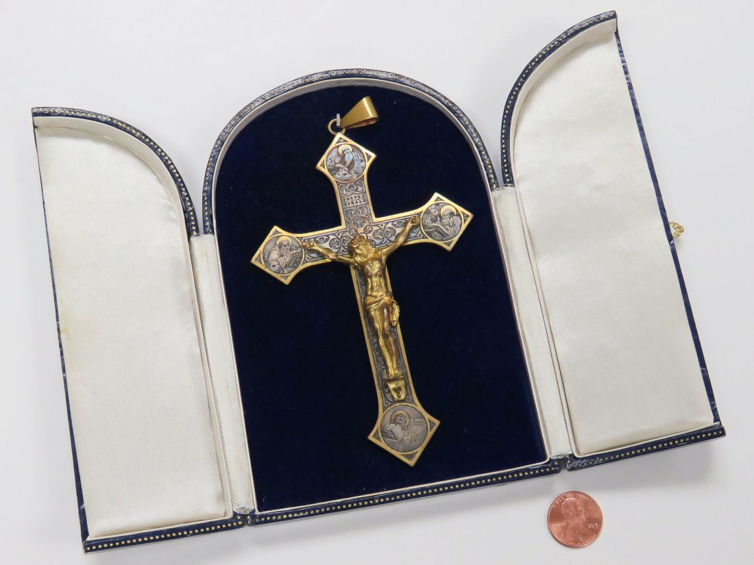 VINTAGE GILT BRONZE/SILVERED CRUCIFIX "ROMA", SIGNED R. (1 of 5)