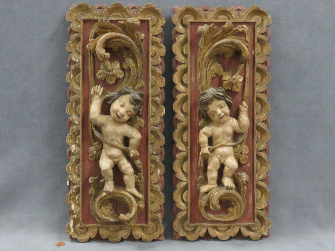 PAIR CONTINENTAL RENAISSANCE STYLE CARVED, POLYCHROME (1 of 5)