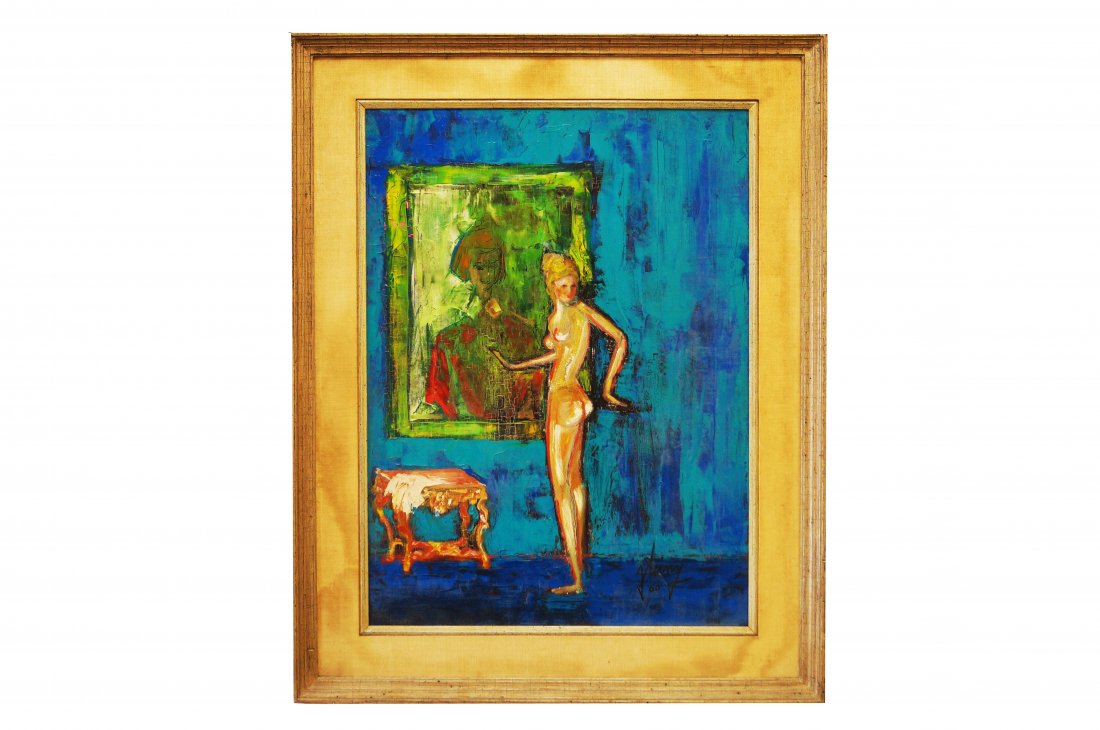 JACQUES FRANCIS GLEINY (FRENCH 1911-1979), OIL ON: JACQUES FRANCIS GLEINY (FRENCH 1911-1979), OIL ON CANVAS, "FEMALE NUDE", SIGNED AND DATED. 20 1/2 X 28"; FRAMED 36 X 28 1/2"