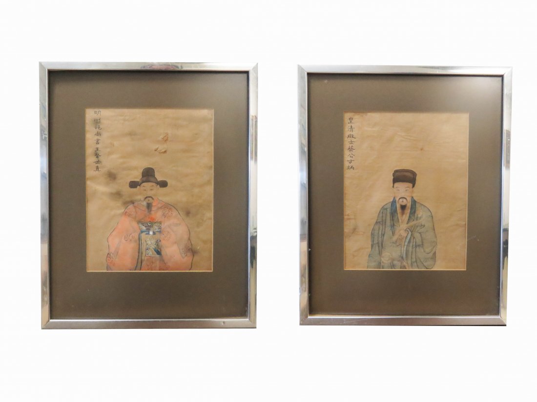 PAIR CHINESE ANCESTRAL PAINTINGS ON SILK, 19TH CENTURY. (1 of 1)