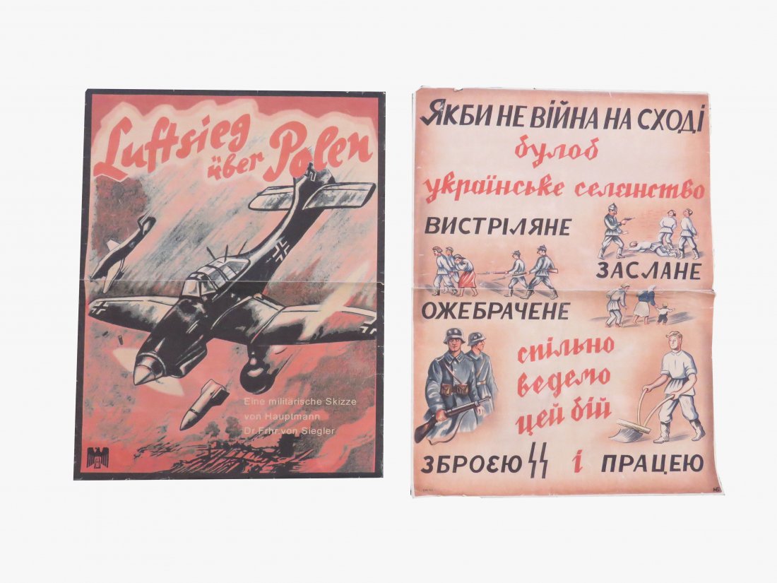 LOT (2) WWII STYLE PROPAGANDA POSTERS. 32 X 23 1/2" (1 of 4)