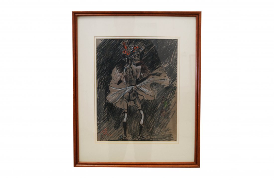 BELGIAN SCHOOL (20TH CENTURY) CONTE CRAYON AND GOUACHE (1 of 3)