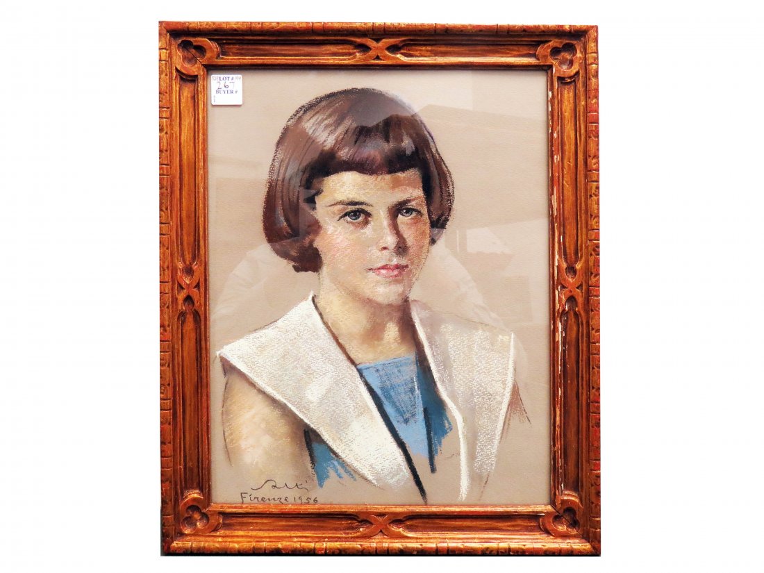 GUILIO SALTI (ITALY 1899-1984), PASTEL, PORTRAIT OF A: GUILIO SALTI (ITALY 1899-1984), PASTEL, PORTRAIT OF A YOUNG GIRL, SIGNED FIRENZI 1956. 14 1/2 X 11"; FRAMED AND GLAZED-17 1/2 X 14"