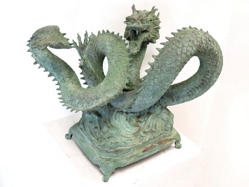 CHINESE CAST BRONZE GARDEN DRAGON. HEIGHT 20"; WIDTH (1 of 5)