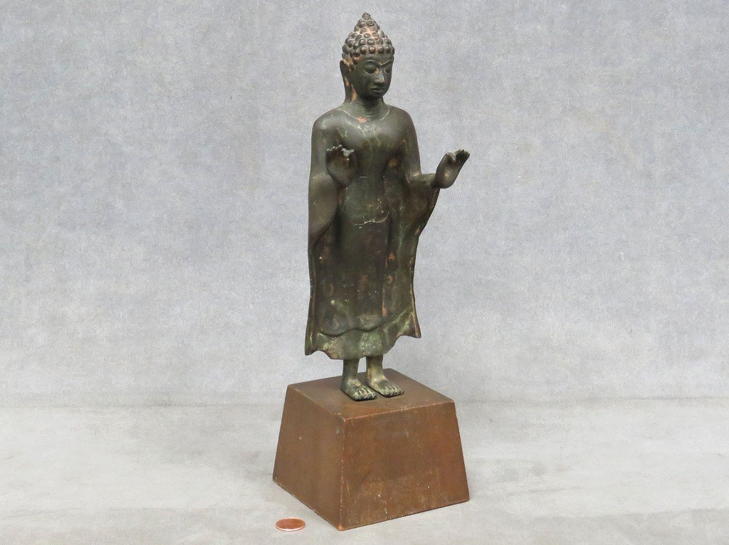 THAI BRONZE STANDING BUDDHA, 18/19TH CENTURY. HEIGHT (1 of 4)