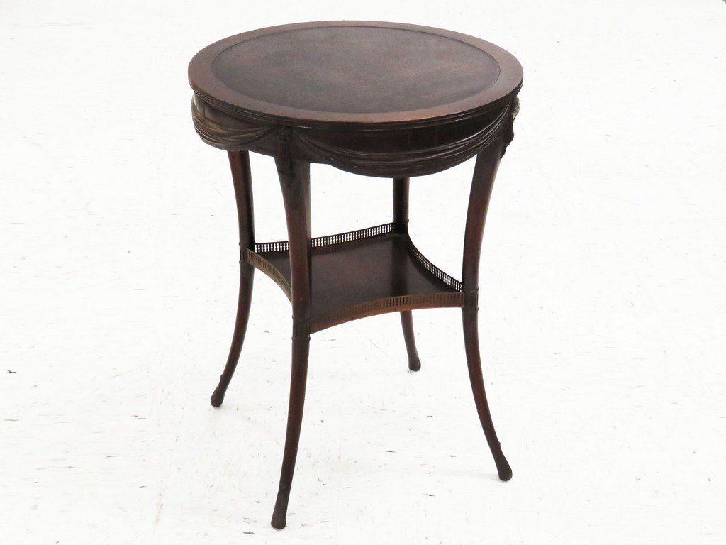 ART NOUVEAU CARVED LAMP TABLE WITH LEATHER INSET TOP (1 of 3)