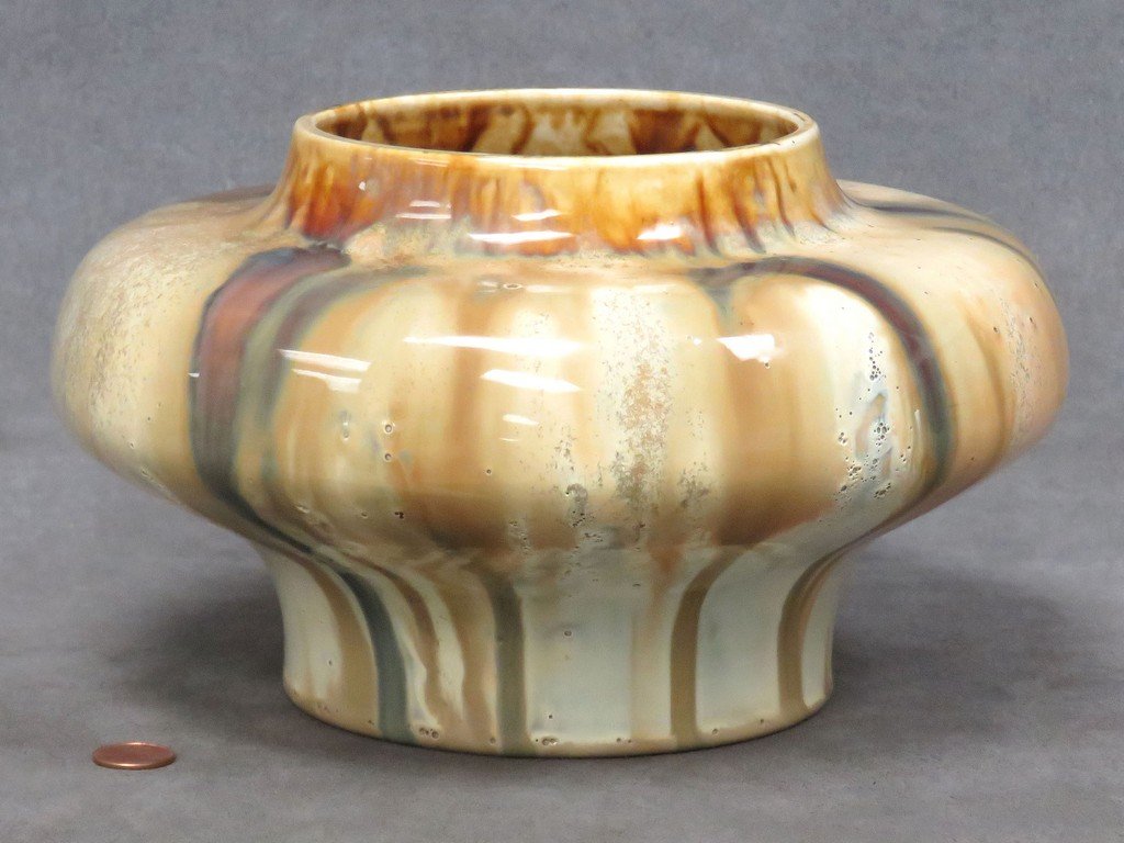 L.C. TIFFANY FAVRILLE POTTERY STREAK GLAZE VASE, (1 of 6)