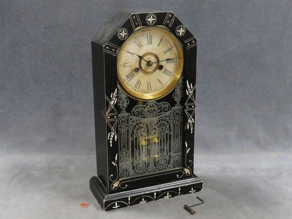ANSONIA "BLACKBIRD" SHELF CLOCK, 19TH CENTURY. HEIGHT: ANSONIA "BLACKBIRD" SHELF CLOCK, 19TH CENTURY. HEIGHT 16"