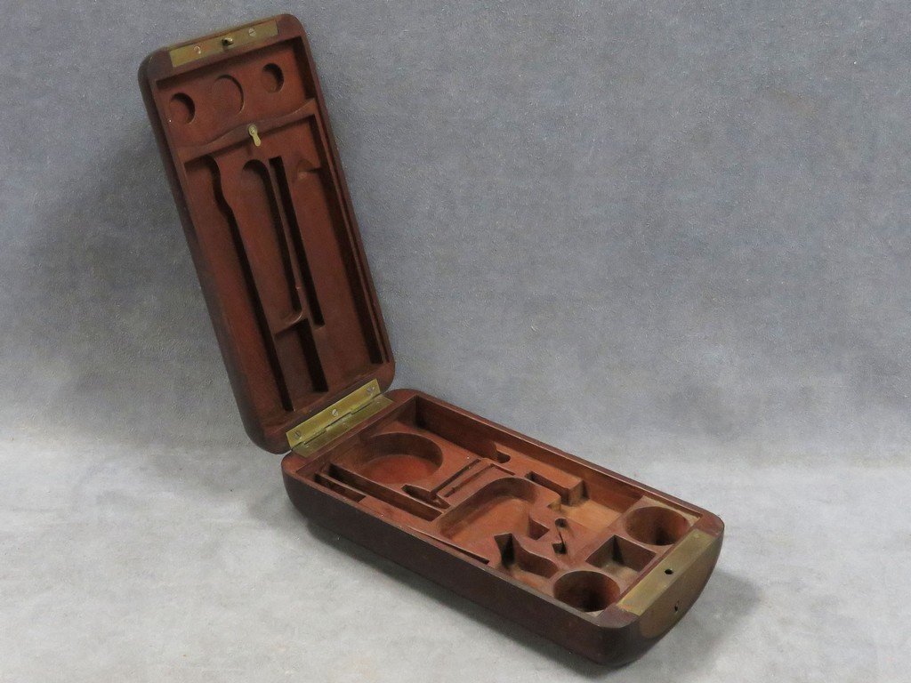 REGENCY CARVED AND INLAID MAHOGANY CASE (POSSIBLY: REGENCY CARVED AND INLAID MAHOGANY CASE (POSSIBLY MEDICAL KIT), 19TH CENTURY. 10 X 5"