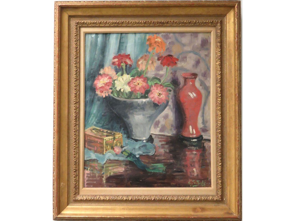 CHARLES STEWART TODD (AMERICAN OHIO 1885-1933), OIL ON: CHARLES STEWART TODD (AMERICAN OHIO 1885-1933), OIL ON CANVAS, STILL LIFE WITH ORIENTAL VASE, SIGNED. 22 X 18"; FRAMED 30 X 26"