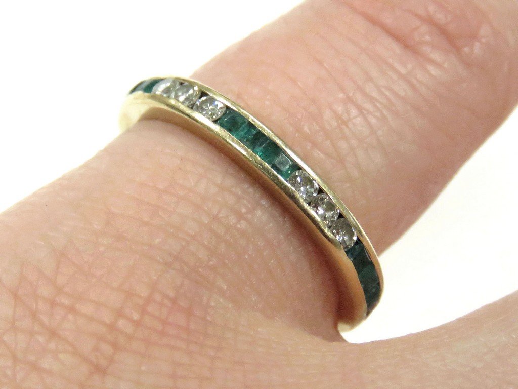 YELLOW GOLD (TESTS 14K) EMERALD AND DIAMOND ETERNITY (1 of 3)